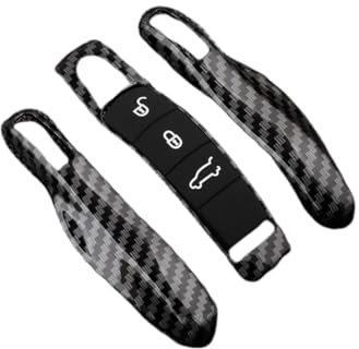 Happyit Clé Key Cover Étui Coque télécommander pour Porsche Panamera Spyder Carrera Macan Boxster Cayman Cayenne 911 970 981 991 (Motif de la Fibre de Carbone)