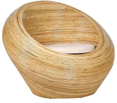 Beliani Nest Gartensessel Rattan natürlich rund mit Kissen beige Outdoor & Indoor Maiori