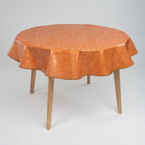 laro runde 140 cm wachstuchtischdecke wachstischdecke abwashbar PVC tischdecke Wachstuch wasserabweisend Garten tischdecke, Muster:Leinenoptik Orange Bronze