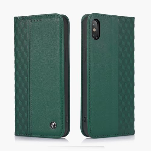 TOHULLE for iPhone XS Max Case, Premium Premium PU Leather Wallet Case Card Holder Kickstand Built-in Magnetic Closure Plaid Pattern Flip Folio Phone Cover for iPhone XS Max - Green