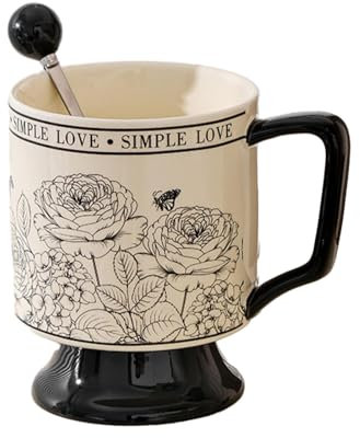CAPIJIONG Mug vintage en céramique 430 ml avec motif fleur de rose - Tasse haute + cuillère + boîte de couleur
