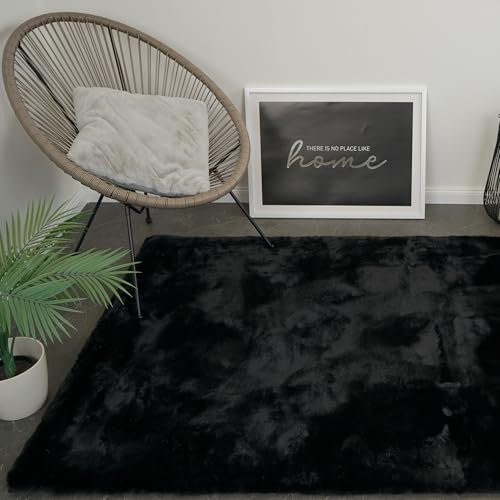 Consilio Concept Cloud Fellteppich 200x290 schwarz Teppich Supersoft 39 mm Höhe Soft weich Hasenfell Imitat beige braun Wohnzimmerteppich Kinderzimmerteppich Küchenteppich Flurteppich