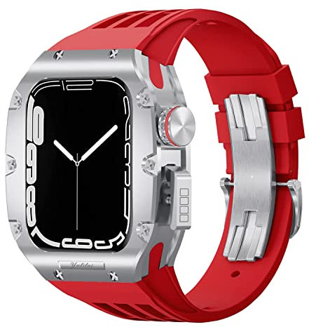 XNWKF Kit de correa de aleación de titanio para Apple Watch 8, 7, 45 mm, 6, 5, 4, SE, 44 mm, repuesto de lujo, marco de aleación, correa de goma, 44mm, Ágata