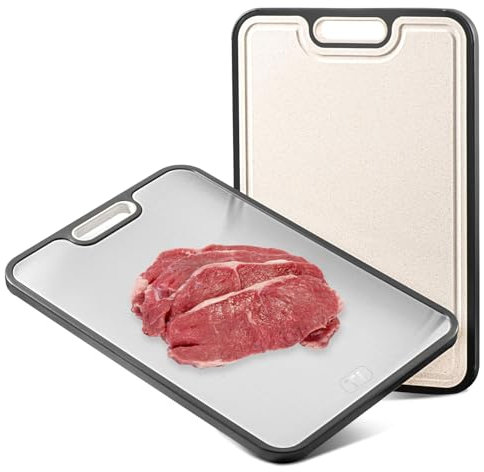 CIGAA Titanium Chopping Board Double Sided, Food-Grade Wheat Straw PP Cutting Board, 38.5 x 26.5CM Large Size Chopping Board for Kitchen Meat Fruit Vegetable, Non Slip Easy to Clean