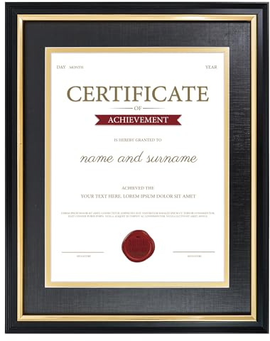 GraduationMall A4/28x35 Schwarz Holz Bilderrahmen Urkunden Rahmen mit Passepartout Diplom Zertifikat Frame Fotorahmen Echtes Glas Wand- & Tischrahmen