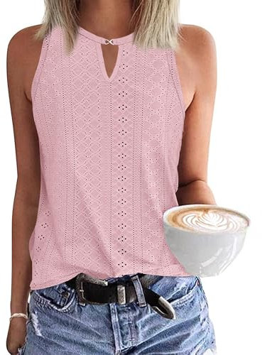 WNEEDU Top Senza Maniche da Donna Scollo a V Camicia Elegante Donna Estive Canotta Maglietta Tops Shirts Rosa M