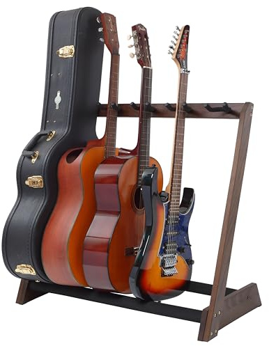 Nefelibata Mehrzweck-Gitarrenständer 5 Ständer Holz Gitarrenständer Bodenständer für Gitarren und Koffer, E-Gitarre, Akustikgitarre, Bassgitarre, Celli - Deutsche Esche