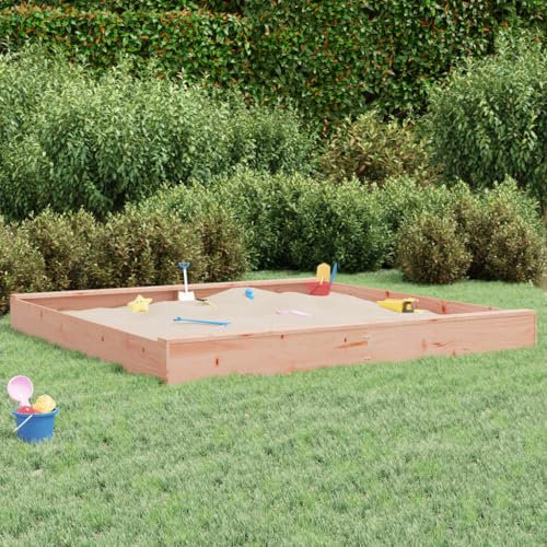Brokky 825049 Sandbox with Seats Square Solid Wood Douglas Wooden Outdoor Sandbox for kids Ages 3-8, Fir Wood Sand Pit for Backyard Garden