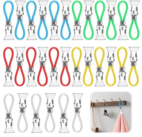30 Stück Aufhänger für Handtücher Edelstahl Wasserdicht Handtuch Clips mit Aufhängeöse Multifunktions Farbiger Handtuch Clips zum Aufhängen Ohne Nähen für Bad Kücher Balkon, für Waschlappen (5 Farben)