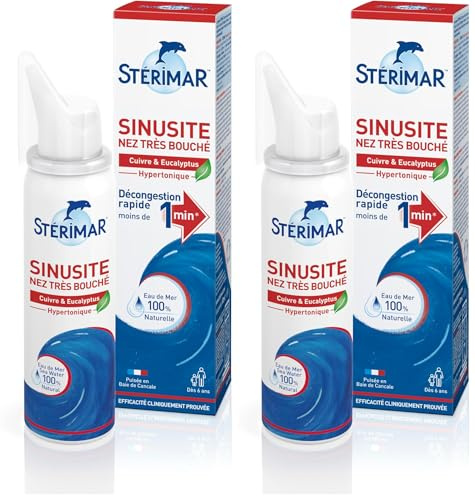 STÉRIMAR Sinusite Nez Très Bouché - Spray Nasal Décongestionnant, Agit en Moins d'1 Minute, à l'Eau de Mer 100% Naturelle & Cuivre/Eucalyptus/Acides Hyaluroniques, Formule Hypertonique, 50 ml