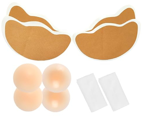 4 Pièces Remonte Sein Adhesif | Scotch Poitrine Femme | Boob Tape | Bande de Seins avec 4 Cache-Teton | Soutien-Gorge AdhéSif pour Robes sans Bretelles |Nude