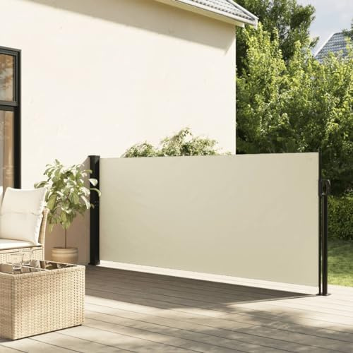IKAYAA Seitenmarkise Ausziehbar Markise 120 x 600 cm, Sichtschutz, Sonnenschutz, Blickdicht, Seitenrollo, für Balkon, Terrasse, Garten, Creme