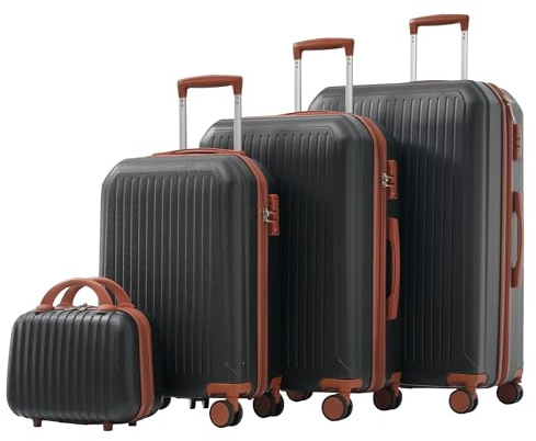 Merax Gepäckset 4-teilig (S/M/L/XL) Hartschalenkoffer, Kofferset mit Teleskopgriff, 360°-Doppelrollen, TSA-Schloss, L- und XL erweiterbar, ABS-Material, Antik Schwarz
