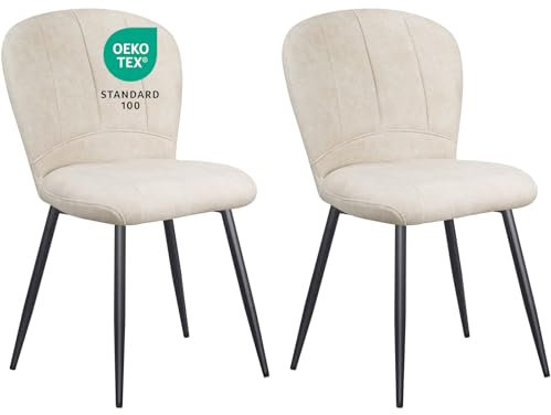 WAFTING Esszimmerstühle 2er Set, Plüsch Chenille Farbric schalenförmiger Esszimmerstuhl, und Metallbeine, Moderner Komfort für Heim & Büro, Beige