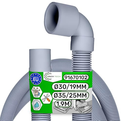 Tubo Desague de Lavavajillas Universal 1,9 m Interno Ø 30/19 mm Exterior Ø 35/25 mm Recto y en Angulo 45° con Código Original 91670102 para Candy - MADE IN EU - Garantía de 5 Años - ONIX TECH