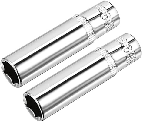 TA-VIGOR 2Pcs 1/4 Inch Drive 9mm 6-Point Deep Socket, Metric, Cr-V Drive Socket for Auto Repairing and Household