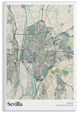 Weltstadtkarte, Vintage-Poster, Sevilla, Spanien, Kunstwerke, Bild, Druck, Poster, Wandkunst, Gemälde, Leinwanddekoration, Heimposter, 50 x 75 cm