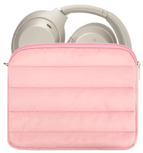 Geekria NOVA Headphones Puffy Pouch Compatible with JBL Tour One M3, Bose QC Ultra II, Sennheiser PXC 550-II, Soft Shell Replacement Protective Travel Carrying Bag with Cable Storage (Pink)