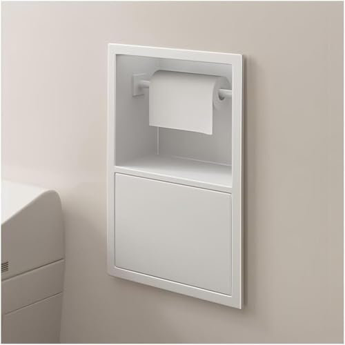 TUPOSTAR Nicchia da Bagno in Acciaio Inox, Portaoggetti da Incasso per Carta Igienica, Nicchia da Incasso per Articoli da Toeletta, per Cucina, Soggiorno, Camera da Letto,Bianca,23X17X12cm