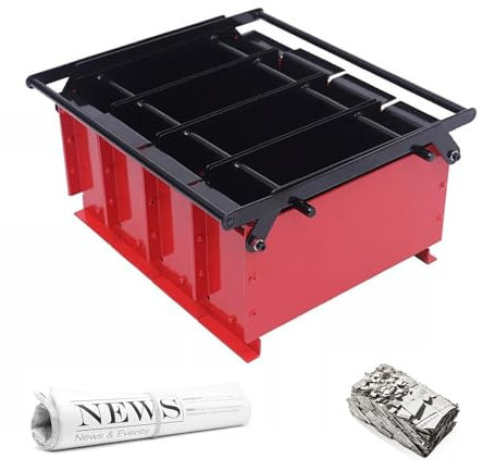 Manual Newspaper Briquette Maker, Heavy Duty Manual Paper Press Machine with 4 Grids, Large Capacity Newspaper Log Briquette Maker for Recycling Waste Paper into Fire Bricks