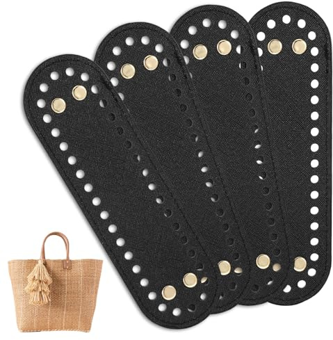 4 Stück Taschenboden Schwarz Baguette Boden für Taschen Taschenboden Zum Häkeln Zumhandtaschen Häckeln Taschen Häkeln Boden 19x6cm Taschenzubehör Tasche Mit Löchern für Diy Stricktaschen Korbflechten