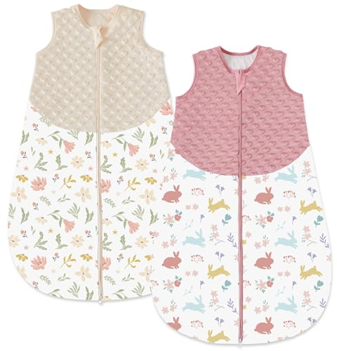 Chilsuessy Baby Schlafsack 1.5 Tog 2er Pack Ganzjahresschlafsack Winter Babyschlafsack für Neugeborene, 1.5 Tog/Garten + Kaninchen, 84cm/12-18 Monate