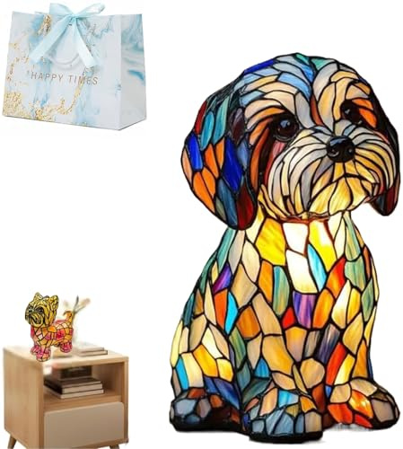 Gienslru Gartenstadl - Handgefertigte Lampe, Leuchthund Lampe, Lam-pe Hund, Die Herzen Erstrahlen Lässt Dekorative Led Hundelampe, Haustier-Dekolampe für Katzen-Hundelampe (Malteser)