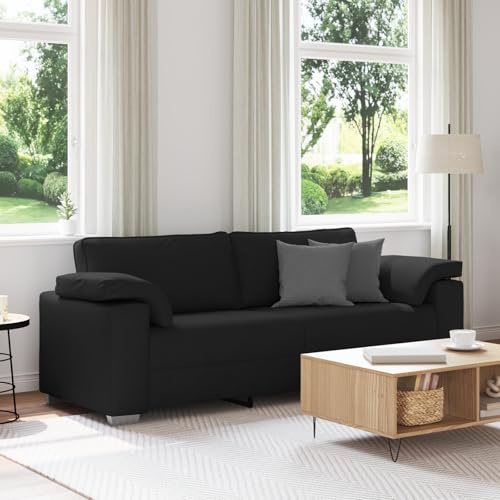 WEMYUFURN Schwarzes Outdoor Sofa mit Stahlrahmen und Fleckenschutz – Robustes Gartensofa für Terrasse und Wintergarten, 219 x 77 x 82 cm, Polster mit Schaumstoff und Textilene Bezug,