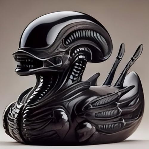 Xenomorph Duck Figure - Black Resin Alien Inspired Collectible Action Figure, Adult Horror Movie Fans Toy, Creative Desk Decoration & Collectible Gift
