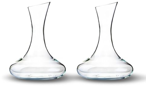 Katie Jayne 2-Pack Signature 1.5L Mouth-Blown Glass Wine Decanters/Aerators | 30.5cm Carafes for Port with Wide Base | Wine Pourers with Flared Neck for Enhanced Flavour | Gift-Boxed Wine Glassware