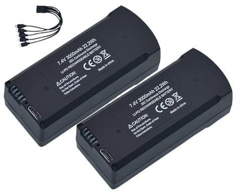 NVVSHND 2Pcs 7.4V Lipo Battery Add 5in1 USB，Compatible For V168 V198 GPS 8K Drone Charging Backup Battery(With GPS 7.4V-2Pcs-5in1 USB)