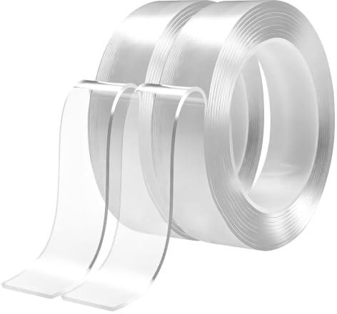BOMEI PACK 2 Rollen 2cm*7m Doppelseitiges Nano-Klebeband, Wiederverwendbar mit starker Haftkraft - für vielseitige Anwendungen (2mm stark)