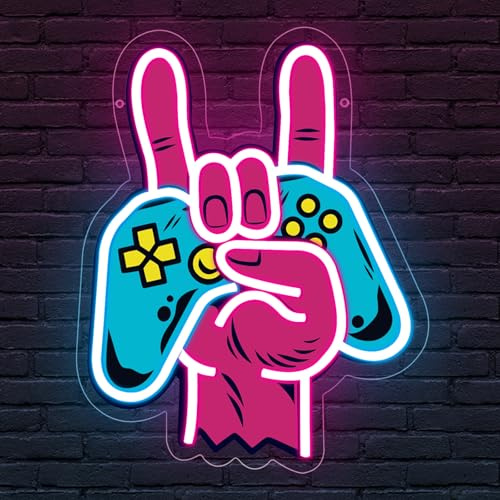 Insegna Luminosa Gaming Neon a Forma di Controller per Videogiochi,Lampada LED Colorata per Camera da Letto e Man Cave - Luci USB per Arredamento Murale,Regalo per Gamer Uomini e Ragazzi（13.4*10.6）