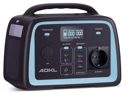 ADKL Tragbare DC Powerbank Powerstation, 320Wh, LiFePO4, Blau | 300W Solargenerator, 300W AC Ausgang, PD 60W USB-C Ausgang, Für Camping, Draußen, Reisen, Notfälle, Akku für mehrere Geräte
