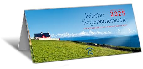 Irische Segenswünsche Jahres-Geleit 2025: Monatskalender zum Aufstellen m. Landschaftsbildern u. irischen Segenswünschen, 12 Monatsblätter m. Postkarten zum Ausschneiden, 21,0 x 10,5 cm