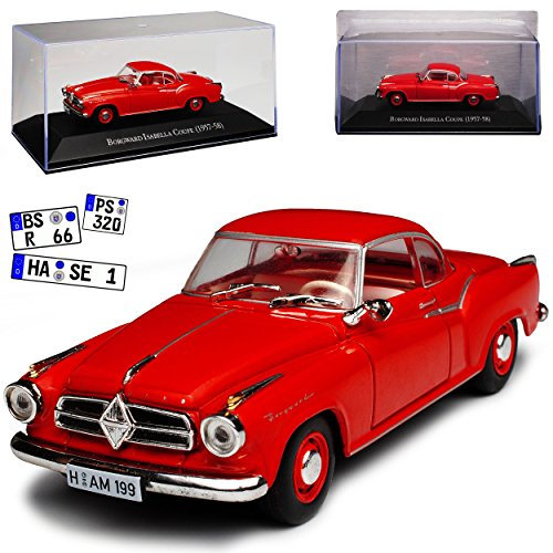 Atlas Borgward Isabella Coupe Rot 1954-1961 Mit Sockel und Vitrine 1/43 Modell Auto mit individiuellem Wunschkennzeichen