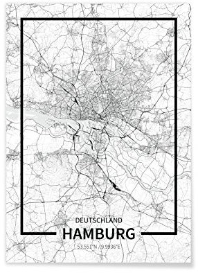 ATLAFLOW Hamburg Poster 50x70cm Städteposter von Hamburg - Schwarz-Weiß Premium Wandbild Stadtplan Made in Germany (Minimalflow, 50 x 70 cm)