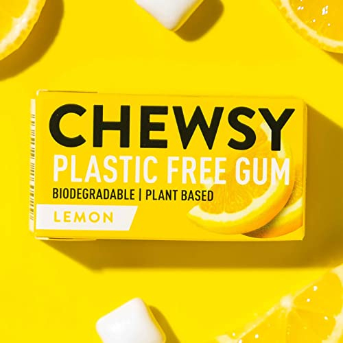 Chewsy al limone | Chewing gum naturale, senza plastica | Senza zucchero, senza aspartame | 100% xilitolo, adatta ai denti | Vegano, 15 g (confezione da 12, 120 pezzi)