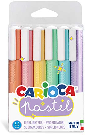 CARIOCA Pastel - Confezione da 6 Evidenziatori Memory Pastello, Colori Assortiti. Lavabili con Inchiostro a Base Acqua
