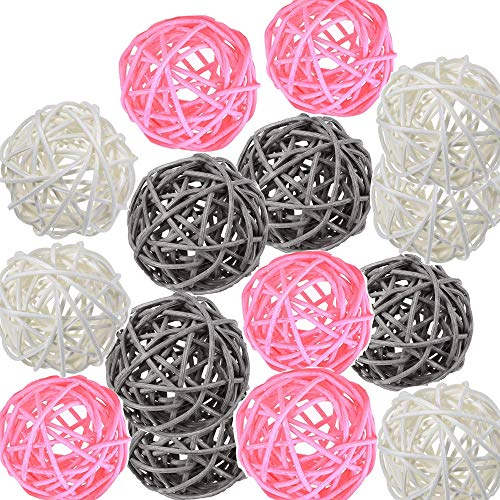 Dekorative Rattan-Kugeln, 15 Stück, Farbdekoration für Vasenfüller, Hochzeit, Geburtstag, Party, Tischdekoration, Kunsthandwerk und Kindergartendekoration, Weiß, Rosa, Grau, 15 Stück