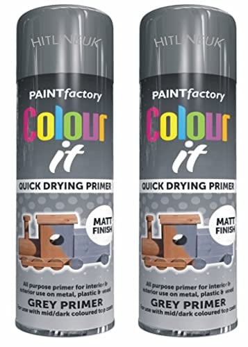 2 x Colour-IT Primer Grey MATT Spray Paint Plastic Metal Wood 250ML