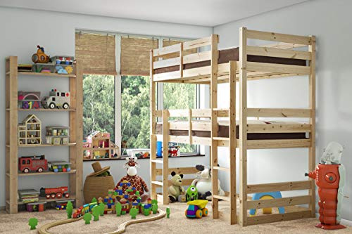 STRICTLY BEDS&BUNKS Fusion Raised Pine Bunk Bed including Sprung Mattress (15 cm), 3ft Single