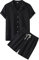 Ni_ka Ensembles De Pyjama Homme Taille Elastique Pantalon Et T Shirt Ensemble De Shorts De Chemise à Col Ouvert Et à Manches Courtes De Couleur Unie Casual Suit éTé Noir Kaki Taille S à 2XL