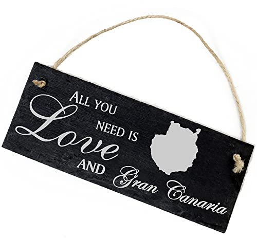 Schiefertafel Deko Insel Gran Canaria Schild 22 x 8 cm - All you need is Love and Gran Canaria - Wanddeko Dekoration Türschild