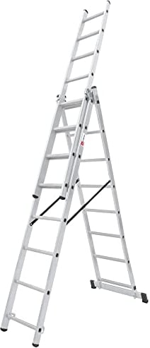 KADAX Scala Multifunzione in Alluminio, Scala Multiuso con Sistema di Bloccaggio Automatico e Piedini Antiscivolo, Scala a Sfilo 3 Elementi (7 Gradini)