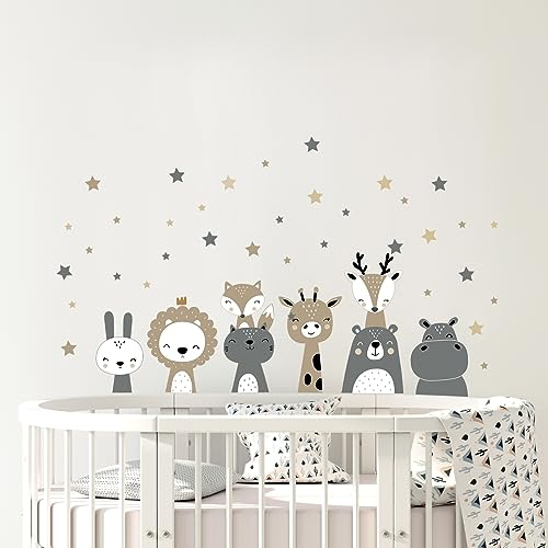 Tanlaby Animales de la Jungla Pegatinas de Pared Safari Animales Adhesivos Vinilos Boho Gris Bosque Jirafa León Decorativos Pared para Bebé Habitación Cuarto de Jugar Guardería Infantiles