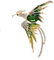 Broche bijou oiseau phoenix en acier doré et cristal vert.