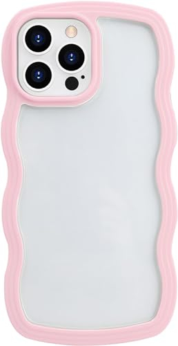 UEEBAI Case for iPhone 12 iPhone 12 Pro Case 6.1 inch, Clear Cute Simple Wave Frame Curvy Slim Fit Shockproof Protective Phone Bumper Cover Translucent Soft Pretty Anti-Scratch TPU Case - Pink