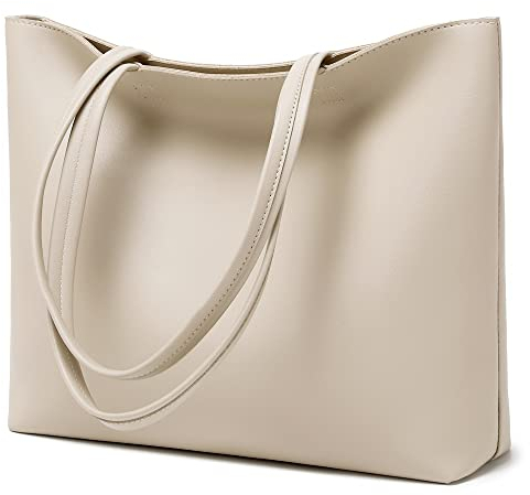 MEEGIRL Borsa tote da donna semplice in pelle ecologica in poliuretano, per lavoro, scuola, shopping, con cerniera e tasca interna, cachi, L, Semplice