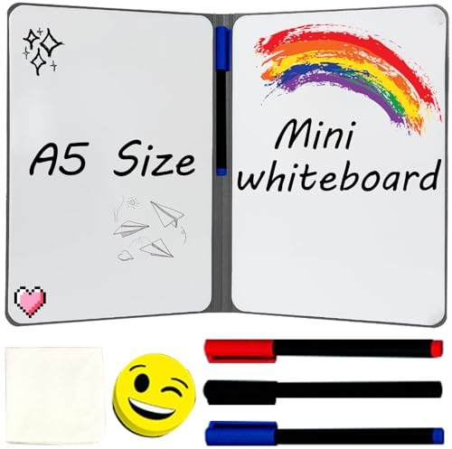 Klein Whiteboard: A5 24 x 16.5cm Tragbar White board mit Ständer Kinder Whiteboard Notizbuch Tafel Abwischbar Whiteboard mit 3 Whiteboard Stifte 1 Whiteboard Schwamm und 1 Whiteboard Tuch (Grau)
